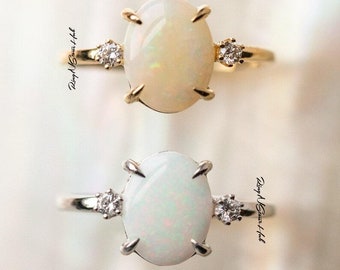 Anillo de ópalo de fuego natural en plata de ley 925 - Anillo de compromiso vintage de ópalo - Piedra natal única de octubre - Regalos de aniversario para ella