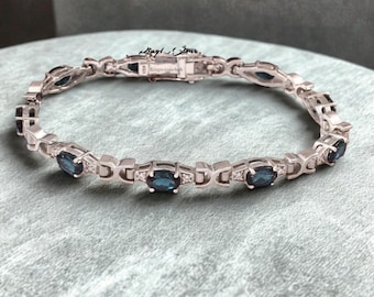 London Blue Topaz Bracelet in 925 Silver Bracelet, Tennis Bracelet, Blue Gemstone Bracelet, Wedding Gift, Gift For Her