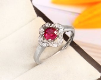 Round Ruby Ring  Red Gemstone Engagement Ring For Women- Promise Ring- July Birthstone Ring- Anniversary Gift For Her