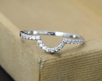 Moissanite Hochzeitsband Frauen Diamant Stapelbarer Ring Jahrestag Verlobung 18K überzogener Silberringpass-Diamant