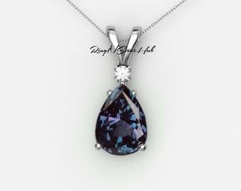 Pear Alexandrite Pendant: Sterling Silver June Birthstone Necklace