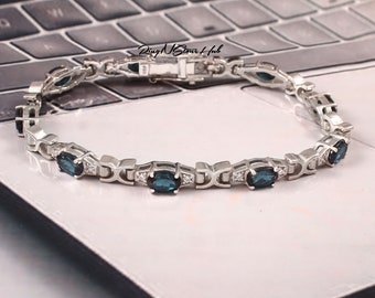 London Blue Topaz Bracelet in 925 Silver Bracelet, Tennis Bracelet, Blue Gemstone Bracelet, Wedding Gift, Gift For Her