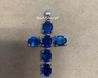 Cross Sapphire Necklace, Bridesmaid Necklace, September Birthstone Necklace, Cross Pendant, Gift for Her, Sapphire Jewelry