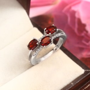 Natural Garnet Ring Gemstone Ring Sterling Silver Natural Garnet Ring Stylish Women Ring January Birthstone