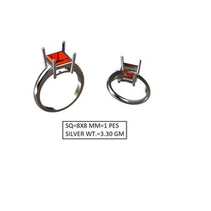 Pre-Notched Sterling Silver 8x8 mm Square Cut Wire Mount Ring Setting