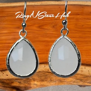 Rainbow Moonstone Earring, Silver Earring, Moonstone Earring, Silver Earring, Pear Earring, White Moonstone Earring, Dangle Earring, Gift