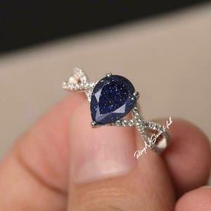 Women’s Nebula Ring, Blue Galaxy Sandstone Ring, Personalized Promise Ring for Her, Custom Engagement Ring, Anniversary Gift