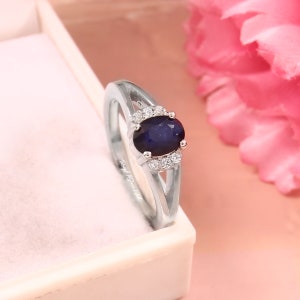 Genuine Blue Sapphire Sterling Silver Ring, Silver Sapphire Ring Jewelry, Wedding Ring, Promise Ring, September birthstone
