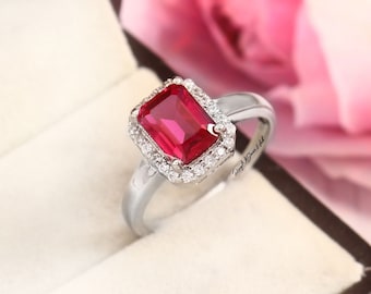 Ruby Ring- Red Gemstone Engagement Ring For Women- Promise Ring- July Birthstone Ring- Anniversary Gift For Her