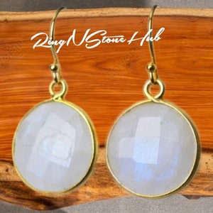 Moonstone Earrings, Rainbow Moonstone Earrings, Moonstone Drop Earrings, Silver Round Moonstone Earring, Blue Rainbow Moonstone Gold Earring