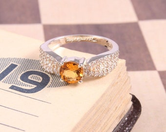 Citrine Ring, Natural Citrine, Silver Jewelry Ring, Art Deco Ring, Engagement Ring, Round Ring, November Birthstone, Vintage Ring