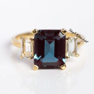 Emerald Cut, Alexandrite Ring, Sterling Silver Ring Lab Alexandrite Ring For Women, June Birthstone, Anniversary Gift For Women