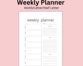Planificador semanal minimalista: Lista de tareas, tareas diarias (PDF)