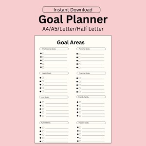 人生の分野、目標プランナー、A4/A5/レター/ハーフレター、即時ダウンロード、PDF