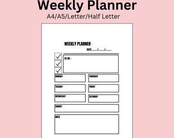 Planificador semanal, organizador, lista de tareas pendientes, descargable, imprimible, tamaño A4/A5/carta/media carta