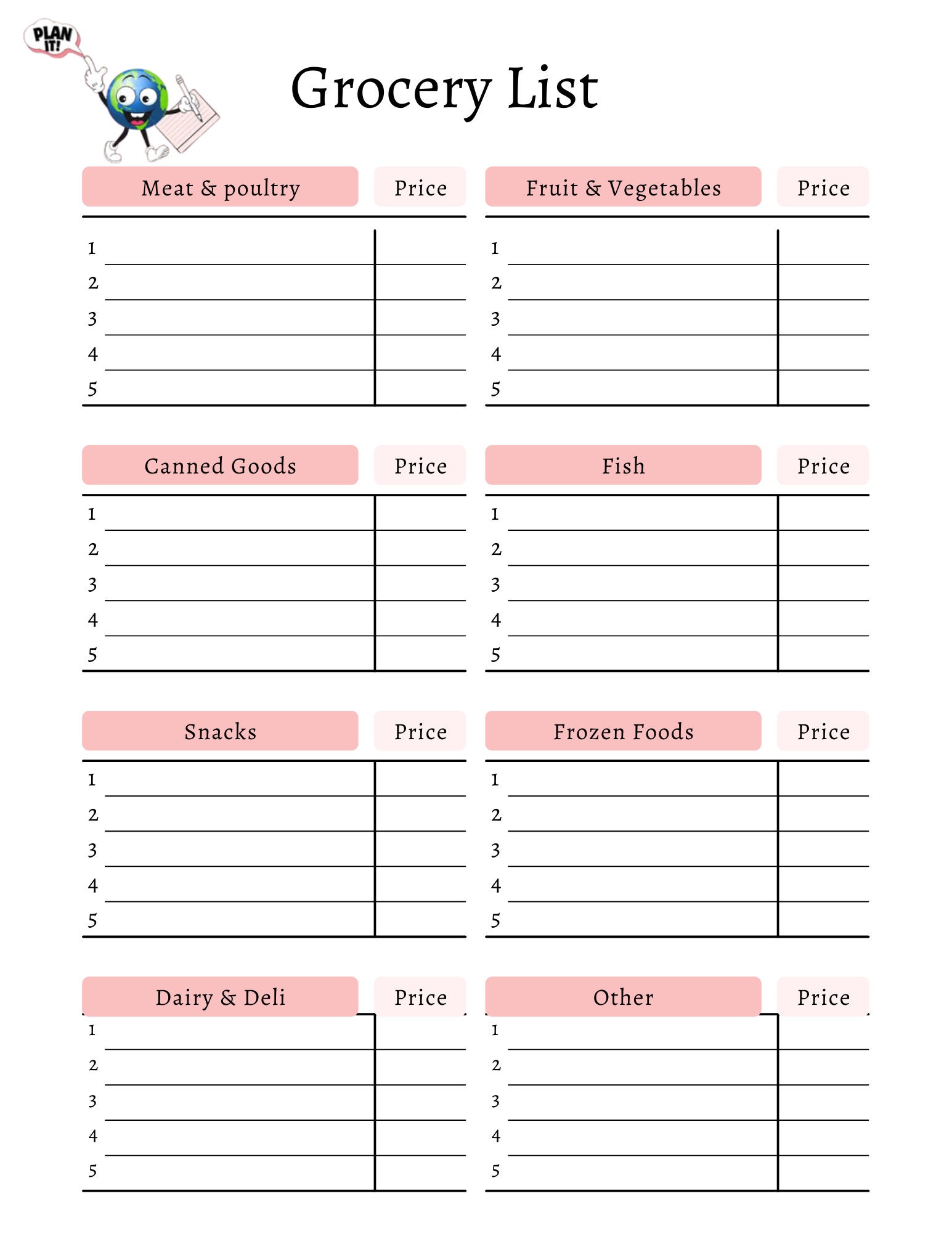 Grocery List Printable Download, Planner, Food Shopping List, Organise ...