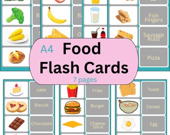 Food Flash Cards, Visual Aid, Autism, A4, Instant Download, PNG