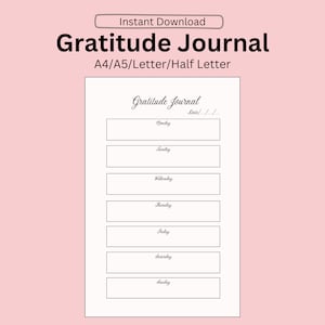 Dankbaarheidsdagboek, afdrukbaar, dankbaarheidsdagboek, A5/A5/brief/halve letter, direct downloaden, pdf