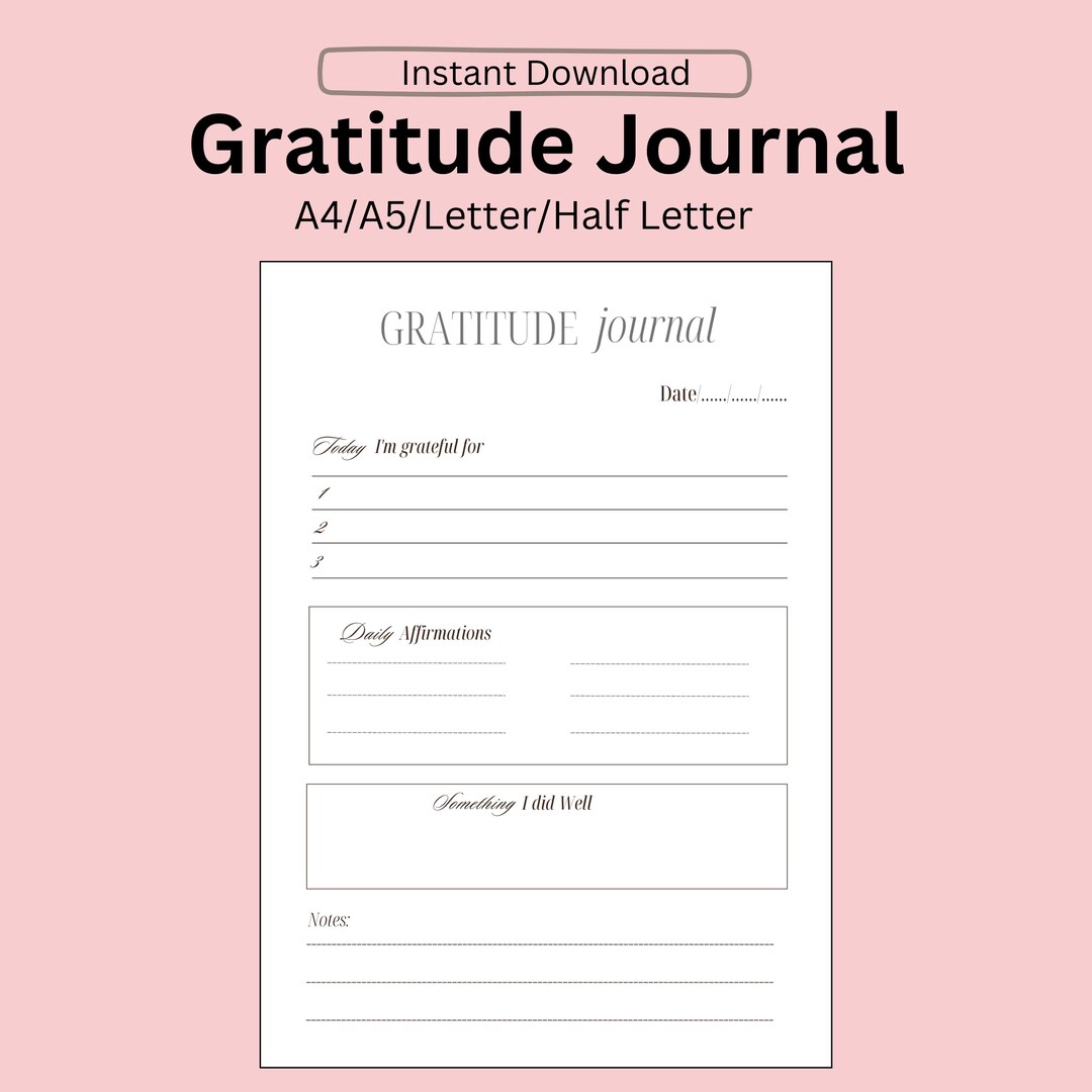 Daily Gratitude Journal: Printable Thankfulness Diary (PDF) - Etsy