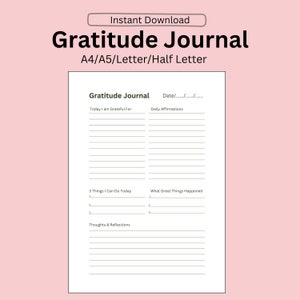 Dankbarkeitstagebuch, Dankbarkeitsplaner, Dankbarkeit, A4/A5/Letter/Half Letter, Instant Download, PDF