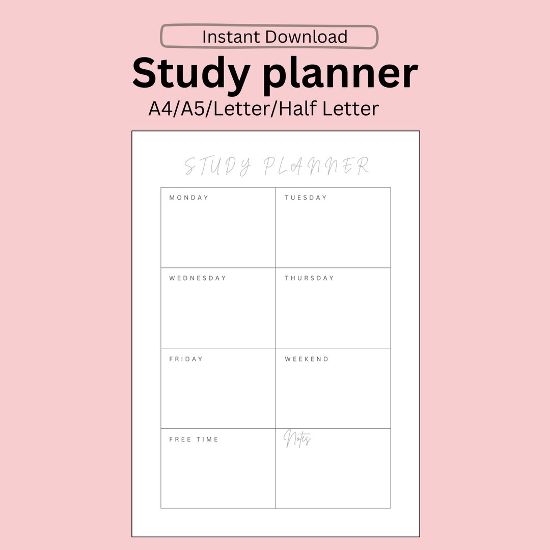 Study Planner, School, University, A4/a5/letter/half Letter, Instant ...
