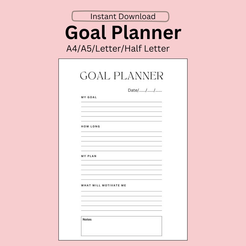 Printable Goal Planner: A4/a5/letter Sizes (PDF Download) - Etsy