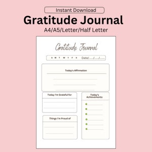 Dankbarkeitstagebuch, Dankbarkeitstagebuch, Dankbarkeit, Dankbarkeit, A4/A5/Letter/Half Letter, Instant Download, PDF