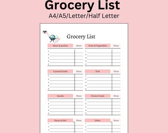 Lista de la compra imprimible: Planificador A4/A5 (Descarga PDF)