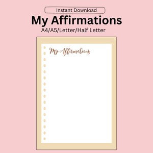 Meine Affirmationen, tägliche Dankbarkeit, Positives Denken, Selbstliebe, A4/A5/Letter/Half Letter, Instant Download, PDF