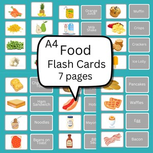 Tarjetas flash de alimentos, ayuda visual, autismo, tamaño A4, descarga instantánea, PDF