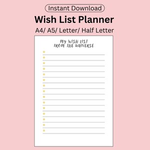 Mein Wunschplan, Planer, Gesetz der Anziehung, A4/A5/Letter/Half Letter, Sofort Download, PDF