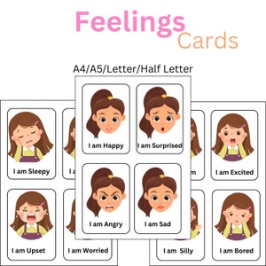 Emotion Flashcards, Home/School, A4/A5/Letter/Half Letter, Instant Download,