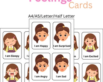 Tarjetas didácticas sobre emociones, para el hogar y la escuela, tamaño A4, A5, letra o media letra, descarga instantánea