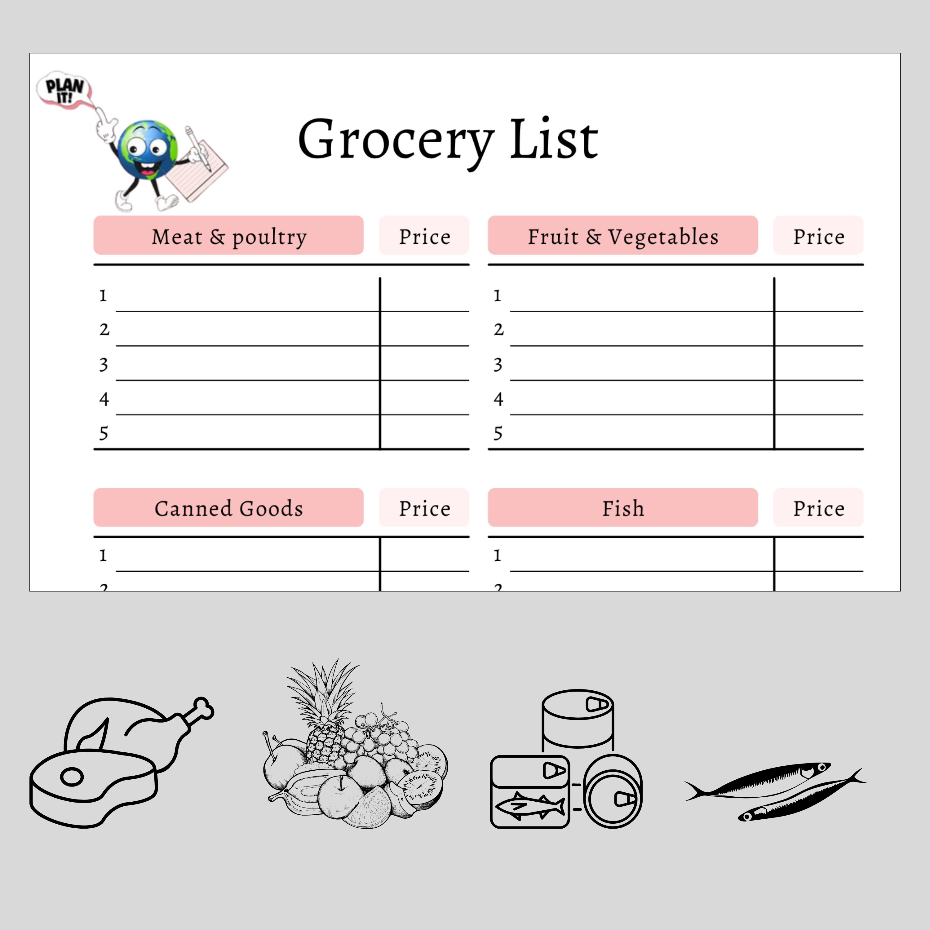 Grocery List Printable Download, Planner, Food Shopping List, Organise ...