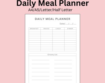 Planificador de comidas diario: Salud y bienestar imprimible (PDF)