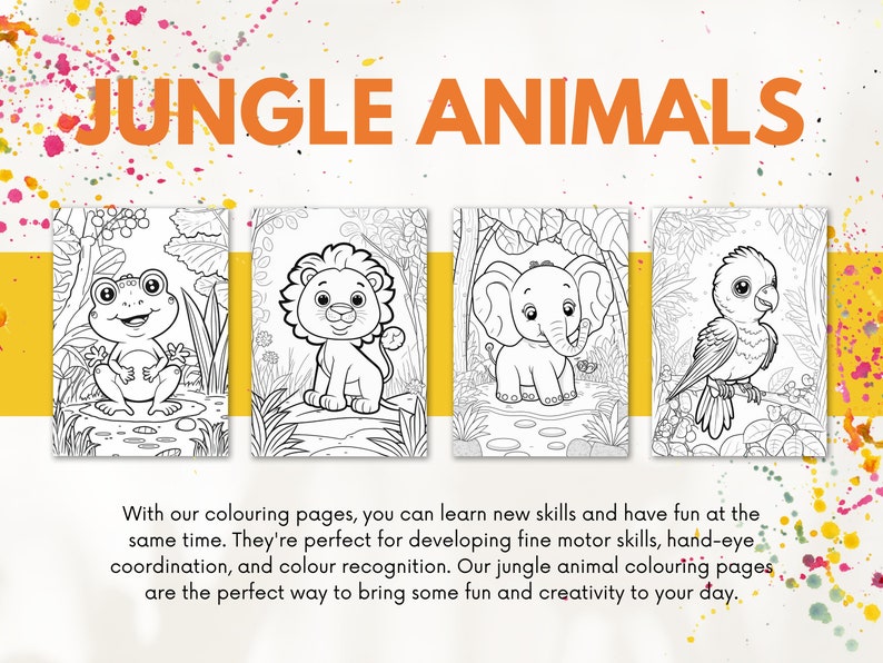 Set of 50 Jungle Animal Colouring Pages for Children &amp; Adults Printable ...