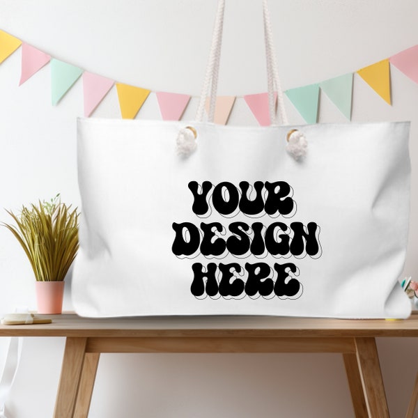 Birthday-themed Weekender Bag mockup, designed for MWW POD and compatible with Printify