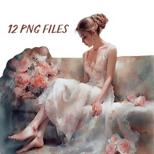 Watercolour Bride and Groom Clipart Bundle, Digital PNG Clipart - 12 PNG set clipart, wedding instant download for commercial use