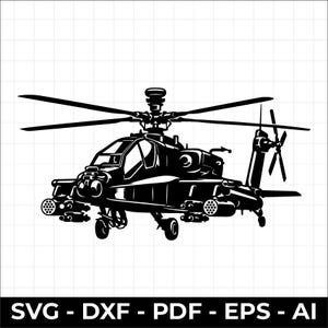 Attackhelikopter SVG | Apache Chopper-vektor | Militärflygplan | Taktiskt stridsflygplan DXF | Veteranpresentkonst