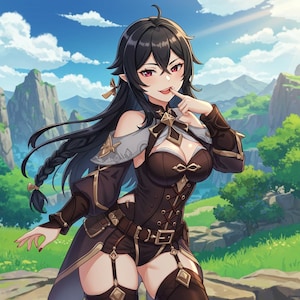 Stampa artistica digitale Waifu ispirata a Genshin – Illustrazione di una ragazza anime fantasy