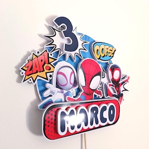 Cake topper Spidey personalizzato – Decorazione torta compleanno bambino – Topper Spider-Man 3D stampato con nome ed età
