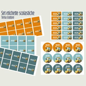 Pegatinas escolares personalizadas – Nombre y apellidos del niño – Temática de tractores – Pegatinas para cuadernos y material escolar