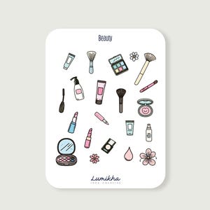 Set adesivi tematici su carta fotografica – Foglio 12x16 cm – Planner, journaling, scrapbooking, agende, tema trucchi