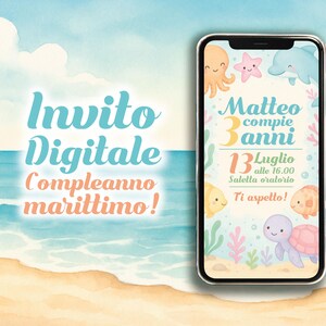 Invito digitale pesciolini, compleanno, festa mare, bambino, bambina, invito originale, invito festa compleanno, party kit, festa