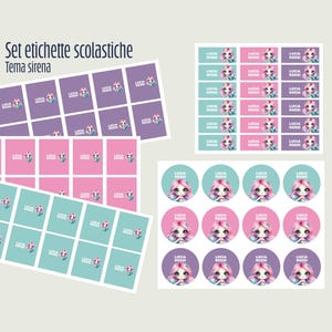 Label scuola Sirena, adesivi scolastici, materiale scolastico, sticker primaria, elementare bambini