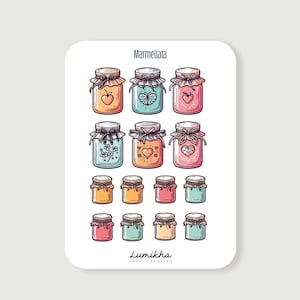 Set adesivi tematici su carta fotografica – Foglio 12x16 cm – Planner, journaling, scrapbooking, agende, tema marmellate