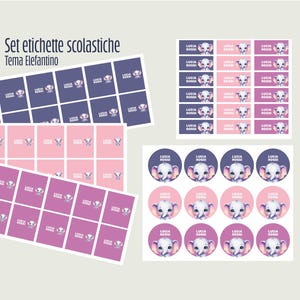 Pegatinas escolares personalizadas – Nombre y apellido del niño – Tema de elefante – Pegatinas para cuadernos y material escolar