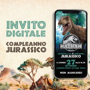 Invito digitale dinosauro personalizzato – Compleanno, battesimo, comunione – PDF/JPEG per stampa o WhatsApp