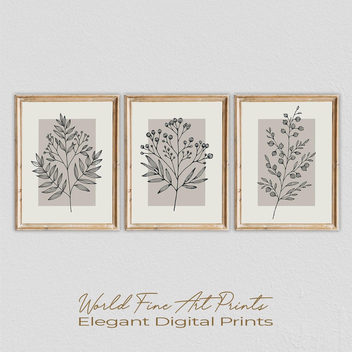 minimalist kitchen prints: line art botanical & still... Botanical Line Art Prints | 3-piece Leaf Set (digital Download) - Etsy