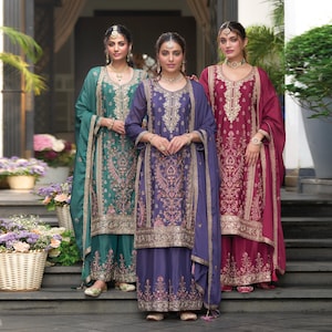 Embroidered Chinon Salwar Suit: Indian Party Wear, Pakistani Dress
